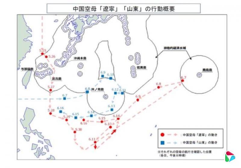 中国双航母现身太平洋 日本罕见公布详细航路