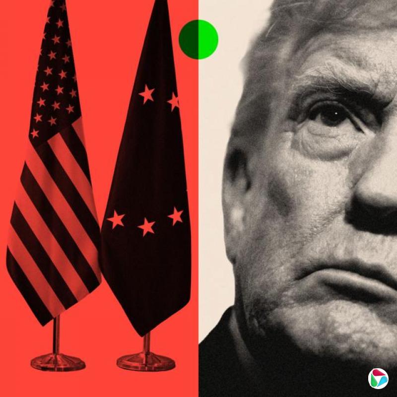 特朗普与美国国旗和欧盟旗帜合成肖像