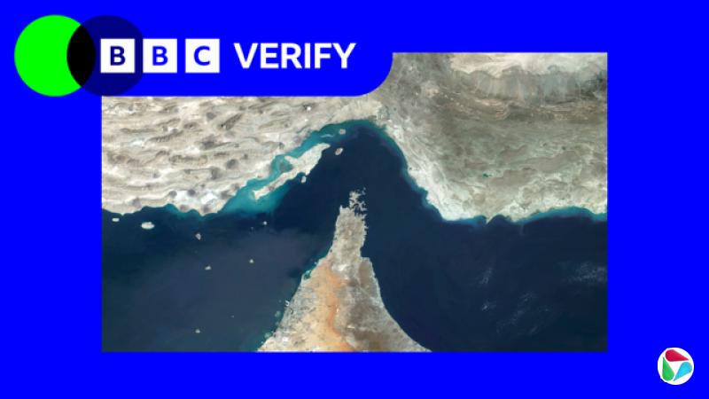 带有BBC Verify标识的霍尔木兹海峡卫星图像