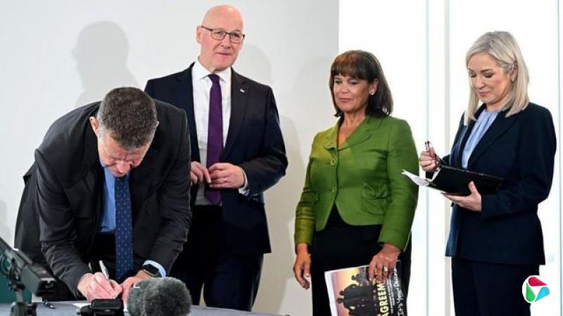 约翰·斯文尼(John Swinney)、杨伟思(Rhun ap Iorwerth)、玛丽·卢·麦克唐纳(Mary Lou McDonald)及米歇尔·奥尼尔(Michelle O'Neill)周一在卡迪夫湾(Cardiff Bay)会面